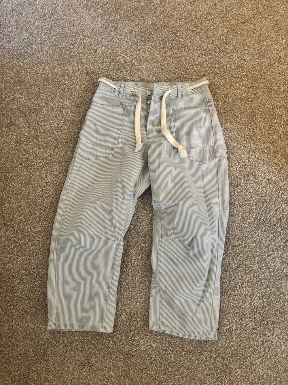 Light Blue Pinstripe Women’s Drawstring Jeans